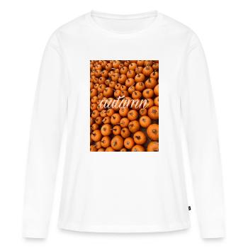 Automne Citrouille d’automne - T-shirt manches longues Premium bio Femme - blanc - Devant - Julia (174cm)