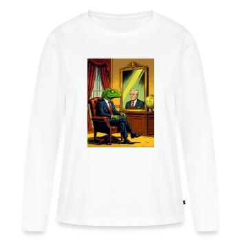 Conspiration reptilienne – Le visage du pouvoir - T-shirt manches longues Premium bio Femme - blanc - Devant - Julia (174cm)