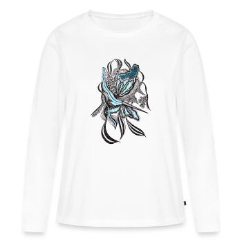 Conception de la ligne de fleur d’indigo - T-shirt manches longues Premium bio Femme - blanc - Devant - Julia (174cm)