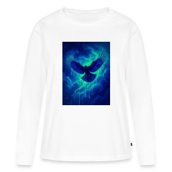 Un corbeau s’élève dans un ciel indigo brillant rempli - T-shirt manches longues Premium bio Femme - blanc - Devant - Julia (174cm)