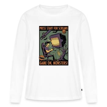 Spiel an, Monster: Gruseliges Gamer-Design - Frauen Premium Bio Langarmshirt - Weiß - Vorne - Julia (174cm)