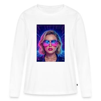 Retro Future Girl – Neon Eighties Portrait - Women's Premium Organic Long Sleeve Shirt - white - Front - Julia (174cm)