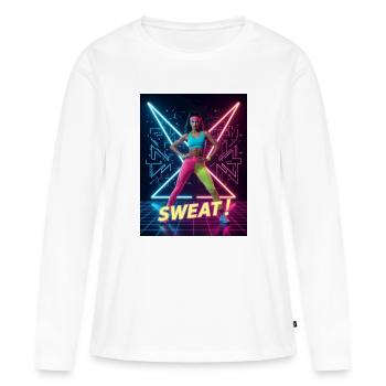 Sweat! Neon Aerobics – Electric Eighties Fitness - Women's Premium Organic Long Sleeve Shirt - white - Front - Julia (174cm)