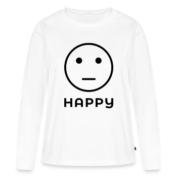 « HAPPY » Visage neutre - T-shirt manches longues Premium bio Femme - blanc - Devant - Julia (174cm)
