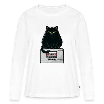 Walkman Loaf Chat Musique K7 - T-shirt manches longues Premium bio Femme - blanc - Devant - Julia (174cm)