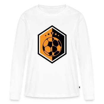 Écusson Football Orange : L'Armure du Capitaine - T-shirt manches longues Premium bio Femme - blanc - Devant - Julia (174cm)