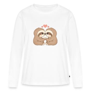 Baisers tendres de paresseux - T-shirt manches longues Premium bio Femme - blanc - Devant - Julia (174cm)