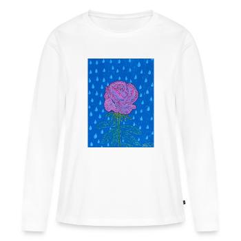 Rose dans le bleu pluie - T-shirt manches longues Premium bio Femme - blanc - Devant - Julia (174cm)