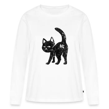 Hi-Cat – Chat espiègle avec de l’attitude - T-shirt manches longues Premium bio Femme - blanc - Devant - Julia (174cm)