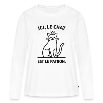  Ici Le Chat Est Le Patron - T-shirt manches longues Premium bio Femme - blanc - Devant - Julia (174cm)