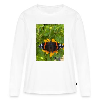 Papillon Firewing sur fleurs jaunes - T-shirt manches longues Premium bio Femme - blanc - Devant - Julia (174cm)