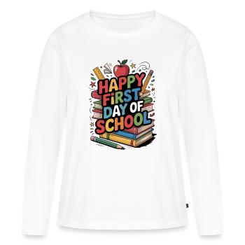 Bon premier jour d’école Livres - T-shirt manches longues Premium bio Femme - blanc - Devant - Julia (174cm)