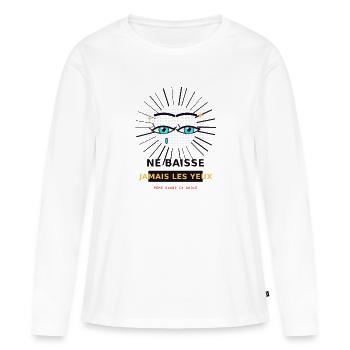 Yeux en strass bleus - T-shirt manches longues Premium bio Femme - blanc - Devant - Julia (174cm)