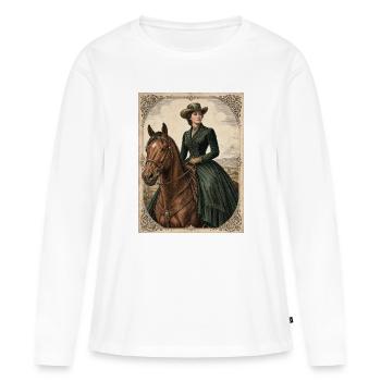 Frau im grünen Kleid im Schritt - Frauen Premium Bio Langarmshirt - Weiß - Vorne - Julia (174cm)