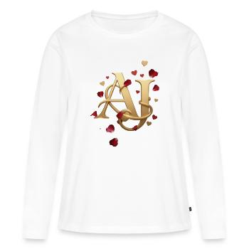 Goldenes AJ Monogram mit Rosen - Frauen Premium Bio Langarmshirt - Weiß - Vorne - Julia (174cm)