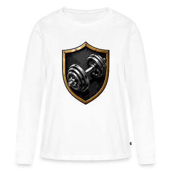 Logo de haltère Shield of Power - T-shirt manches longues Premium bio Femme - blanc - Devant - Julia (174cm)