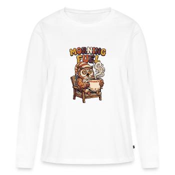 Chouette fatiguée avec du café - T-shirt manches longues Premium bio Femme - blanc - Devant - Julia (174cm)