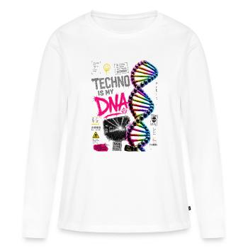 Techno est mon ADN, néon arc-en-ciel Helix - T-shirt manches longues Premium bio Femme - blanc - Devant - Julia (174cm)