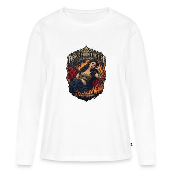 Femme sur Fire Strength Style Gothique Vintage - T-shirt manches longues Premium bio Femme - blanc - Devant - Julia (174cm)