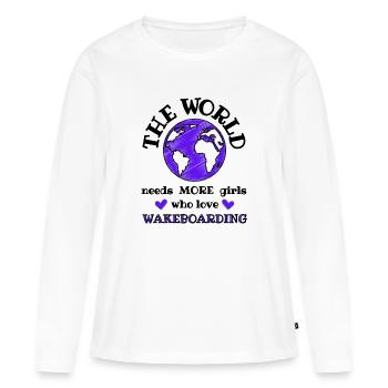 Le monde a besoin de plus de filles qui aiment le wakeboard - T-shirt manches longues Premium bio Femme - blanc - Devant - Julia (174cm)