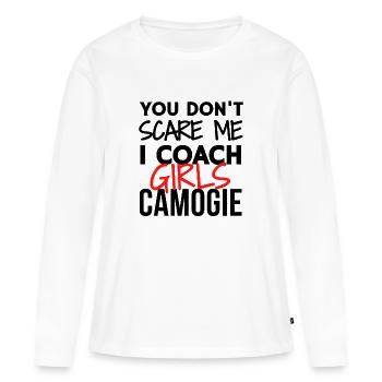 Tu ne me fais pas peur je coache des filles camogie - T-shirt manches longues Premium bio Femme - blanc - Devant - Julia (174cm)
