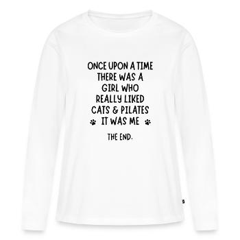 Une fille qui aimait vraiment les chats et le pilates - T-shirt manches longues Premium bio Femme - blanc - Devant - Julia (174cm)