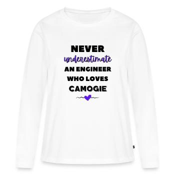 Never underestimate an engineer who loves camogie - Women's Premium Organic Long Sleeve Shirt - white - Front - Julia (174cm)