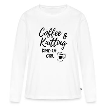 Café et tricot genre de fille. - T-shirt manches longues Premium bio Femme - blanc - Devant - Julia (174cm)