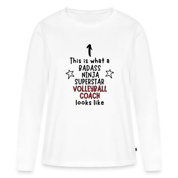 Badass, Ninja, Superstar, Entraîneur de volleyball - T-shirt manches longues Premium bio Femme - blanc - Devant - Julia (174cm)