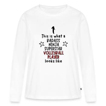 Badass, Ninja, Superstar, Joueur de volleyball - T-shirt manches longues Premium bio Femme - blanc - Devant - Julia (174cm)
