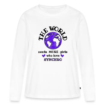 Le monde a besoin de plus de filles qui aiment la synchro - T-shirt manches longues Premium bio Femme - blanc - Devant - Julia (174cm)