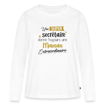 Secrétaire - Maman - Cadeau - Bureau - Secrétariat - T-shirt manches longues Premium bio Femme - blanc - Devant - Julia (174cm)