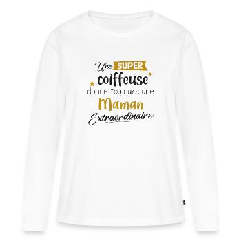 Coiffeuse - Super - Cadeau - Métier - Maman - T-shirt manches longues Premium bio Femme - blanc - Devant - Julia (174cm)