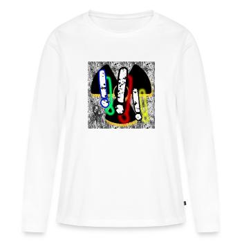Trois points d’exclamation (3 !!!) - Image - 2023 - T-shirt manches longues Premium bio Femme - blanc - Devant - Julia (174cm)