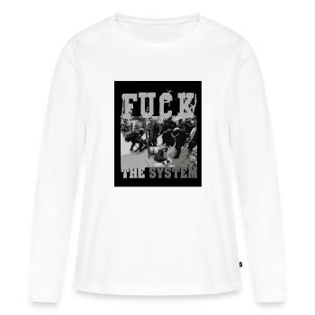 FUCK THE SYSTEM - Frauen Premium Bio Langarmshirt - Weiß - Vorne - Julia (174cm)