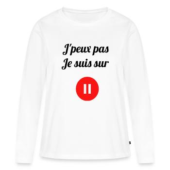 j'peux pas je suis sur pause - T-shirt manches longues Premium bio Femme - blanc - Devant - Julia (174cm)