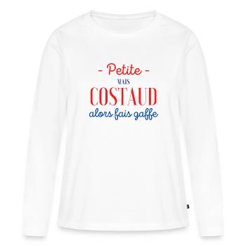 Petite mais costaud humour femme petite taille - T-shirt manches longues Premium bio Femme - blanc - Devant - Julia (174cm)