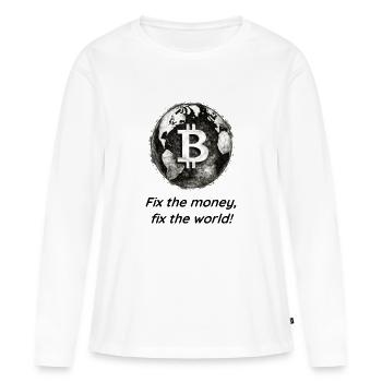 Réparez l’argent, réparez le monde - Iconic - T-shirt manches longues Premium bio Femme - blanc - Devant - Julia (174cm)
