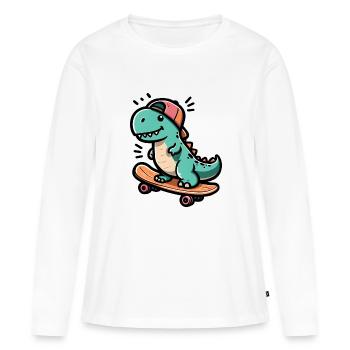 Dino skater - Cool sk8 raptor - T-shirt manches longues Premium bio Femme - blanc - Devant - Julia (174cm)