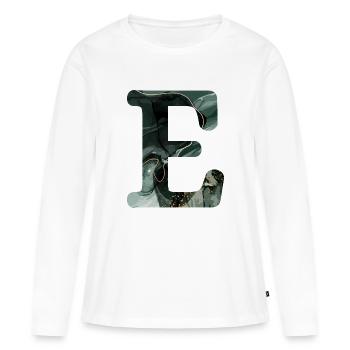 Lettre e marbré vert - T-shirt manches longues Premium bio Femme - blanc - Devant - Julia (174cm)