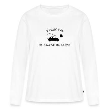J'peux pas je charge ma caisse - T-shirt manches longues Premium bio Femme - blanc - Devant - Julia (174cm)