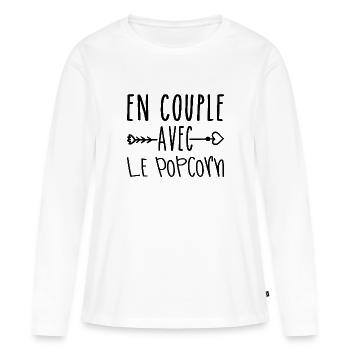 En Couple avec Popcorn, cadeau Fans de Popcorn - T-shirt manches longues Premium bio Femme - blanc - Devant - Julia (174cm)
