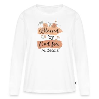 Anniversaire 74 Cadeau Citation Drôle - T-shirt manches longues Premium bio Femme - blanc - Devant - Julia (174cm)