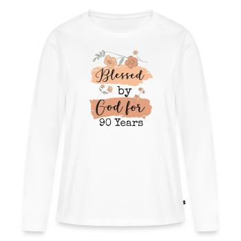 Anniversaire 90 Cadeau Citation Drôle - T-shirt manches longues Premium bio Femme - blanc - Devant - Julia (174cm)