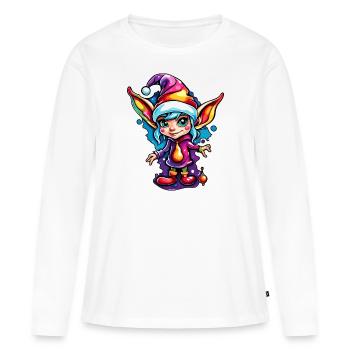 Diablotin / Nain / Fée / Noël / Elfe - T-shirt manches longues Premium bio Femme - blanc - Devant - Julia (174cm)