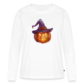 Unheimliche Kürbislaterne mit Hexenhut - Frauen Premium Bio Langarmshirt - Weiß - Vorne - Julia (174cm)