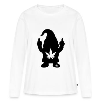 Frecher Zwerg mit Hanfblatt - Frauen Premium Bio Langarmshirt - Weiß - Vorne - Julia (174cm)