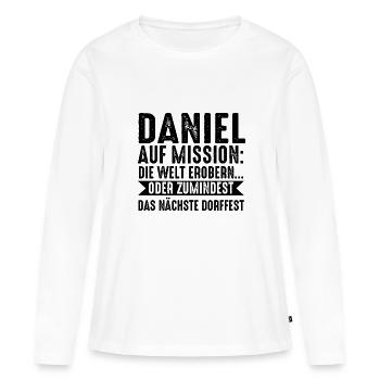 Prénom Daniel - T-shirt manches longues Premium bio Femme - blanc - Devant - Julia (174cm)