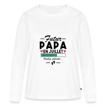 Werdender Papa im Juli Schwangerschaftsankündigung an Papa - Frauen Premium Bio Langarmshirt - Weiß - Vorne - Julia (174cm)