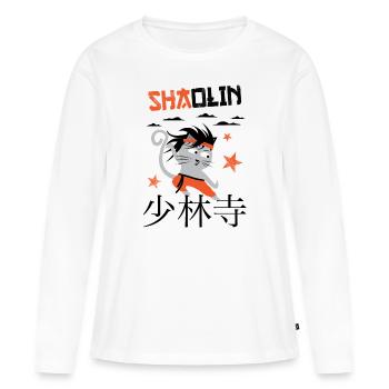 Funny Cat, Shaolin Drôle de Chat Maitre Kung Fu - T-shirt manches longues Premium bio Femme - blanc - Devant - Julia (174cm)